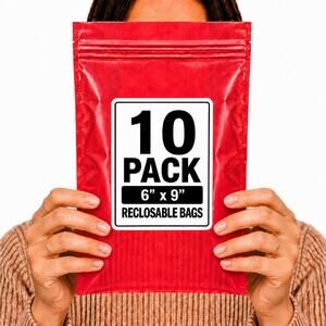 RECLOSABLE RED BAGS (10 PACK) 6" X 9" 2 MIL ZIPPER STORAGE BAGS NEW
